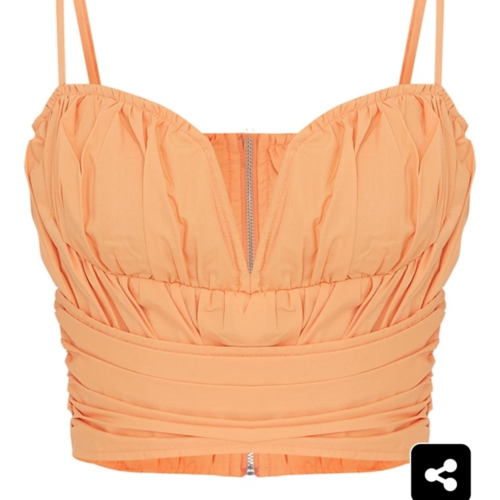 Pretty Little Thing Orange ruched woven pleated structured waist corset - Picture 5 of 5